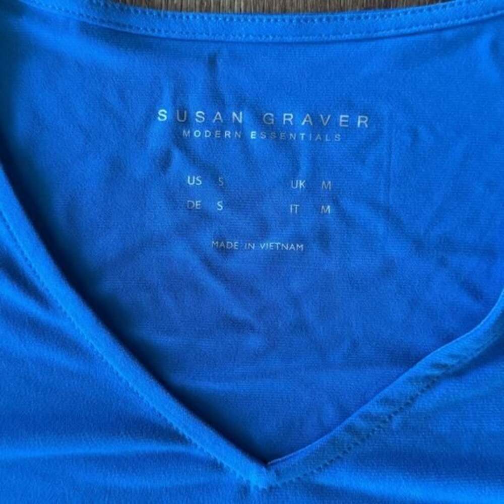 Susan Graver Size Small Blue 3/4 Sleeve Shirt Modern Essentials - Picture 4 of 6